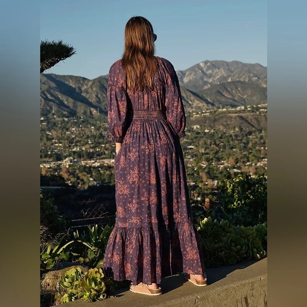 NEW Free People Golden Hour Maxi Dress Navy Combo XS